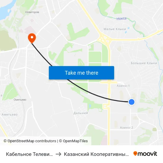 Кабельное Телевидение-2 to Казанский Кооперативный Институт map