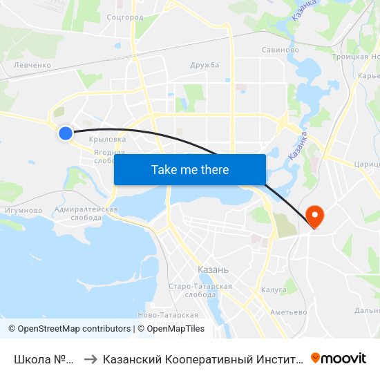 Школа №70 to Казанский Кооперативный Институт map