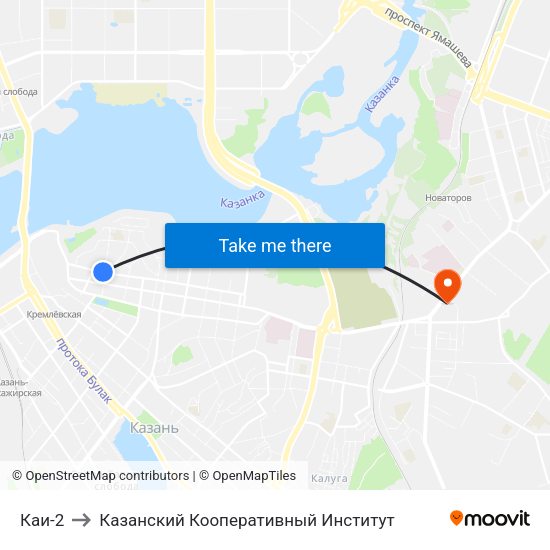 Каи-2 to Казанский Кооперативный Институт map