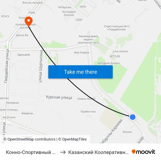 Конно-Спортивный Комплекс-3 to Казанский Кооперативный Институт map
