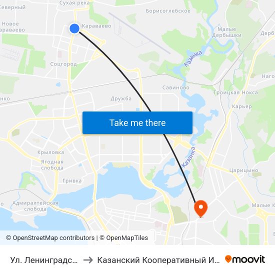 Ул. Ленинградская-4 to Казанский Кооперативный Институт map