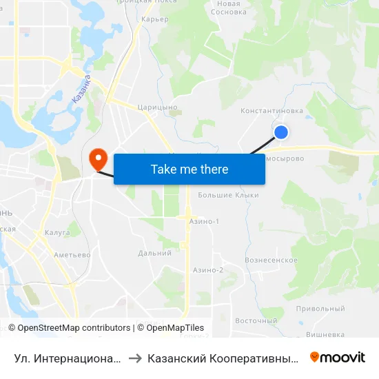 Ул. Интернациональная-1 to Казанский Кооперативный Институт map