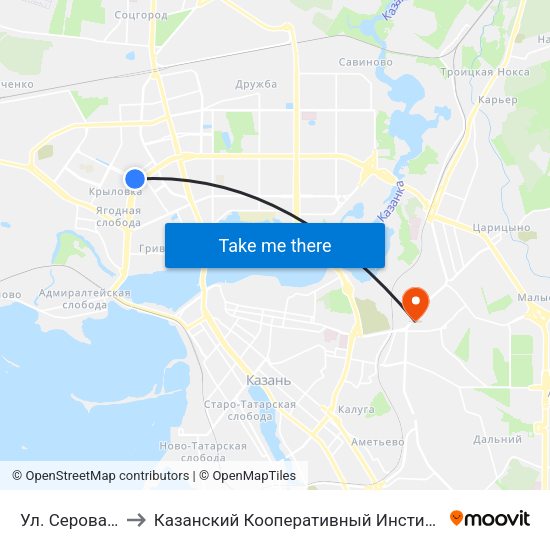 Ул. Серова-3 to Казанский Кооперативный Институт map