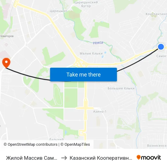 Жилой Массив Самосырово-1 to Казанский Кооперативный Институт map