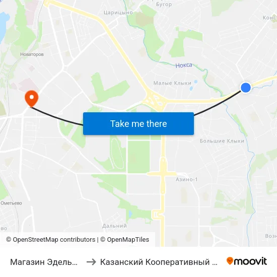 Магазин Эдельвейс-3 to Казанский Кооперативный Институт map