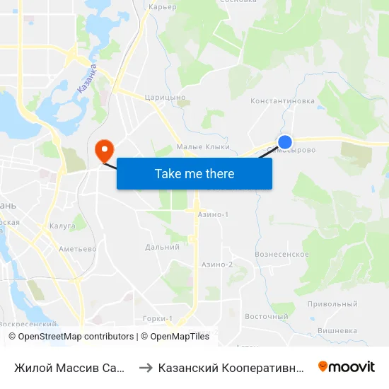 Жилой Массив Самосырово to Казанский Кооперативный Институт map