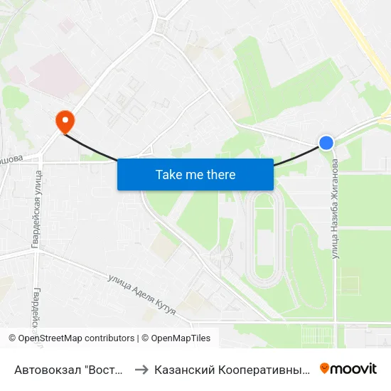 Автовокзал "Восточный"-1 to Казанский Кооперативный Институт map