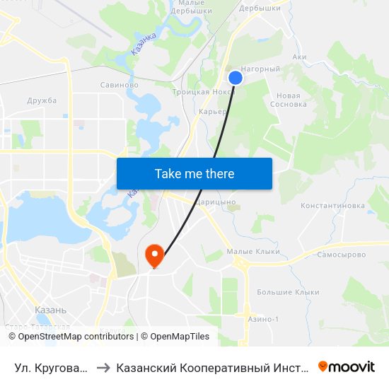 Ул. Круговая-1 to Казанский Кооперативный Институт map