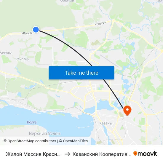 Жилой Массив Краснооктябрьский to Казанский Кооперативный Институт map