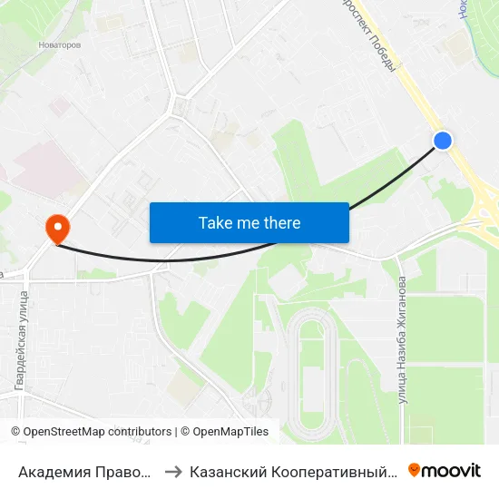 Академия Правосудия-1 to Казанский Кооперативный Институт map