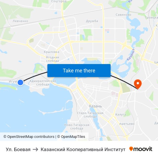 Ул. Боевая to Казанский Кооперативный Институт map
