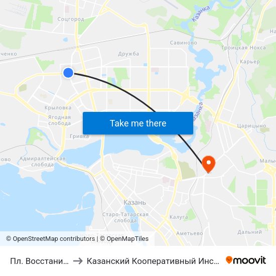 Пл. Восстания-2 to Казанский Кооперативный Институт map