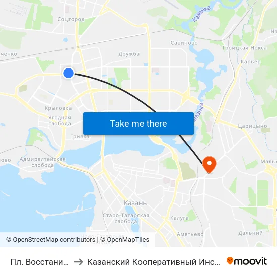 Пл. Восстания-2 to Казанский Кооперативный Институт map