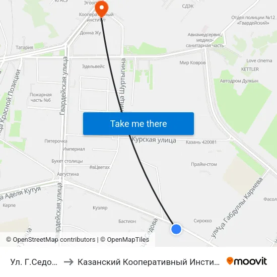 Ул. Г.Седова to Казанский Кооперативный Институт map