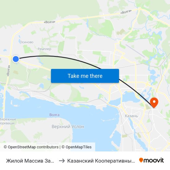 Жилой Массив Залесный2 to Казанский Кооперативный Институт map