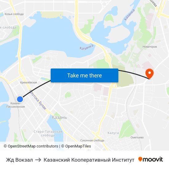 Жд Вокзал to Казанский Кооперативный Институт map