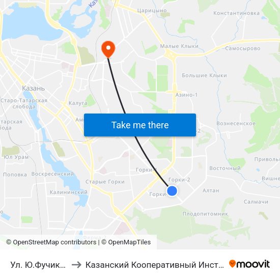 Ул. Ю.Фучика-5 to Казанский Кооперативный Институт map