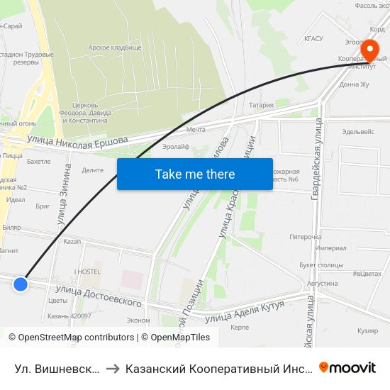 Ул. Вишневского to Казанский Кооперативный Институт map