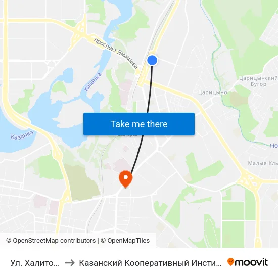 Ул. Халитова to Казанский Кооперативный Институт map