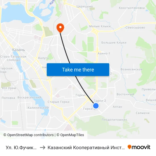 Ул. Ю.Фучика-1 to Казанский Кооперативный Институт map