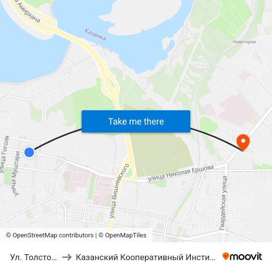 Ул. Толстого to Казанский Кооперативный Институт map