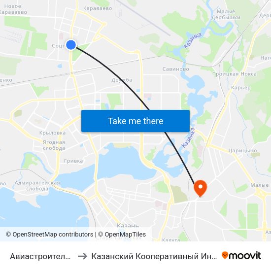 Авиастроительная to Казанский Кооперативный Институт map