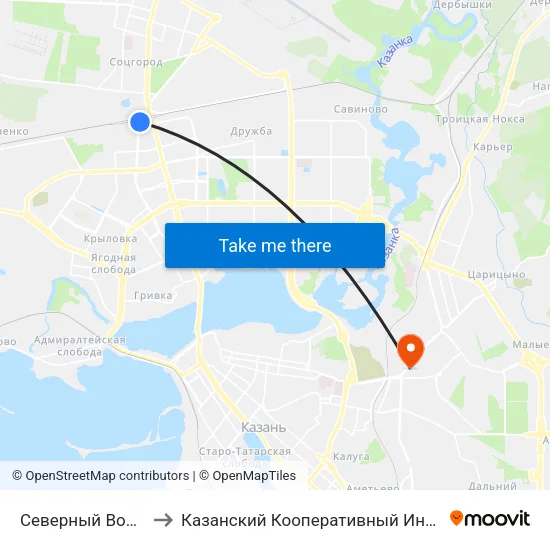 Северный Вокзал to Казанский Кооперативный Институт map