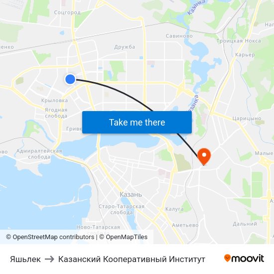 Яшьлек to Казанский Кооперативный Институт map