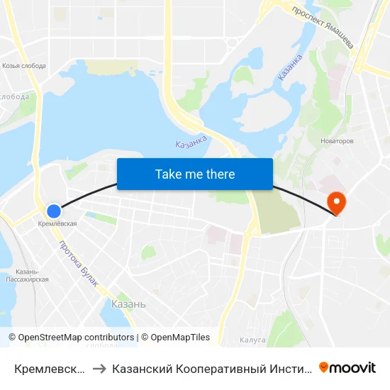 Кремлевская to Казанский Кооперативный Институт map