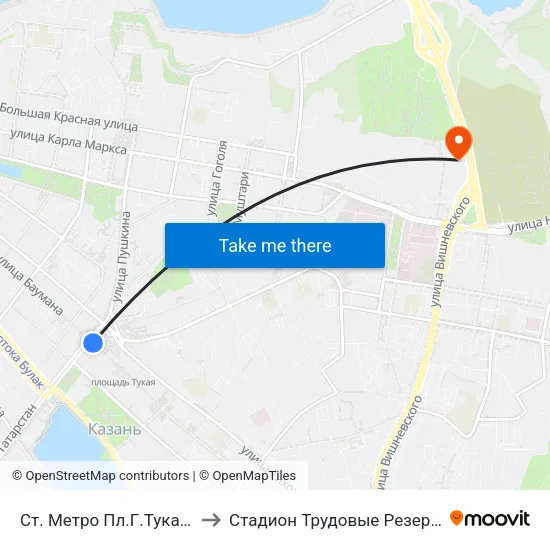 Ст. Метро Пл.Г.Тукая-1 to Стадион Трудовые Резервы map