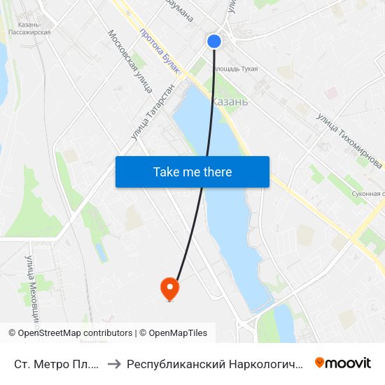 Ст. Метро Пл.Г.Тукая-1 to Республиканский Наркологический Диспансер map