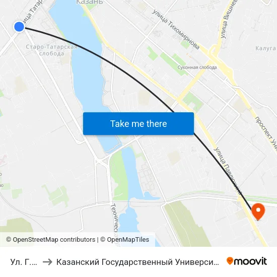 Ул. Г.Тукая to Казанский Государственный Университет Культуры И Искусств map