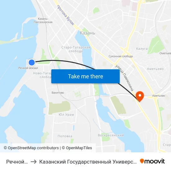 Речной Порт-1 to Казанский Государственный Университет Культуры И Искусств map