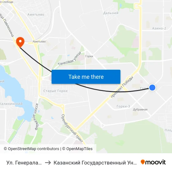 Ул. Генерала Сафиуллина-2 to Казанский Государственный Университет Культуры И Искусств map