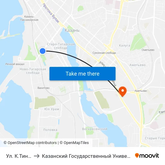 Ул. К.Тинчурина-3 to Казанский Государственный Университет Культуры И Искусств map