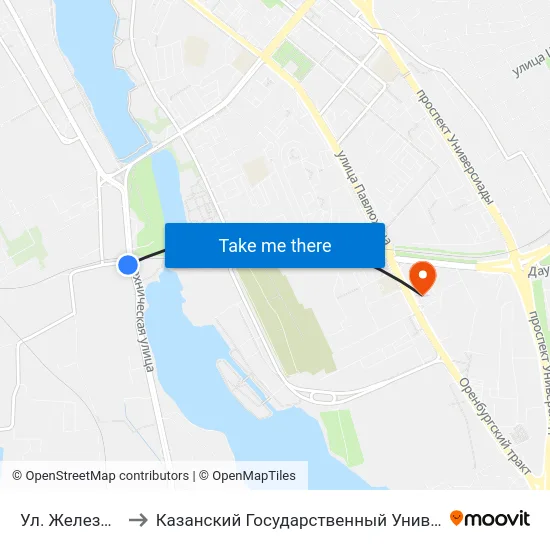 Ул. Железнодорожная to Казанский Государственный Университет Культуры И Искусств map