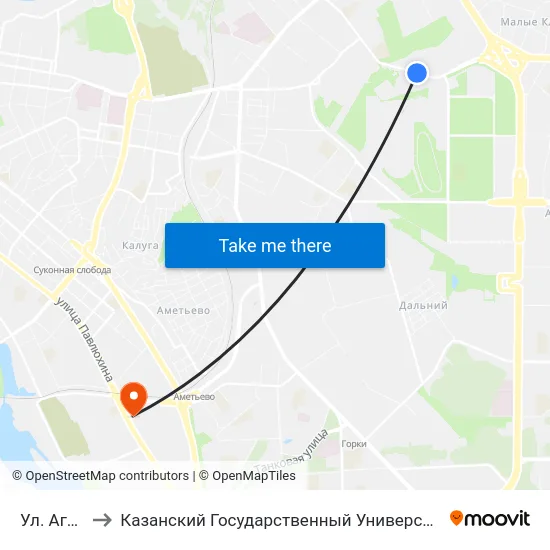 Ул. Аграрная to Казанский Государственный Университет Культуры И Искусств map
