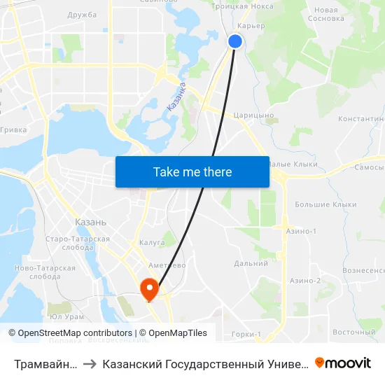 Трамвайное Депо-1 to Казанский Государственный Университет Культуры И Искусств map