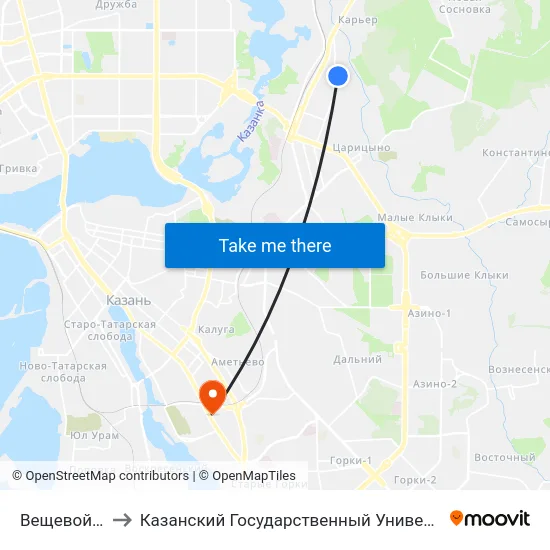 Вещевой Рынок-1 to Казанский Государственный Университет Культуры И Искусств map