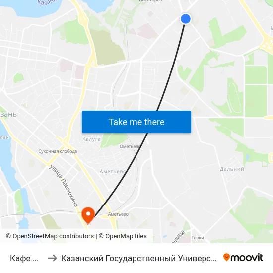 Кафе Полет-2 to Казанский Государственный Университет Культуры И Искусств map