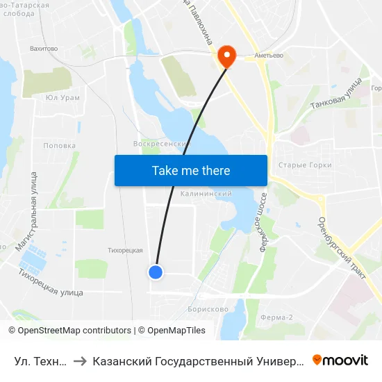 Ул. Техническая to Казанский Государственный Университет Культуры И Искусств map