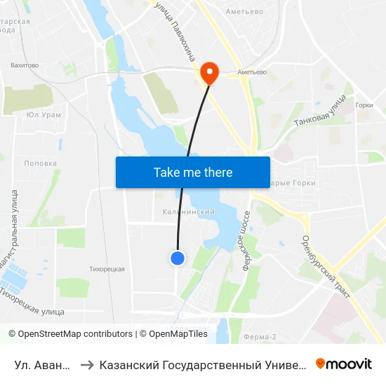 Ул. Авангардная-1 to Казанский Государственный Университет Культуры И Искусств map