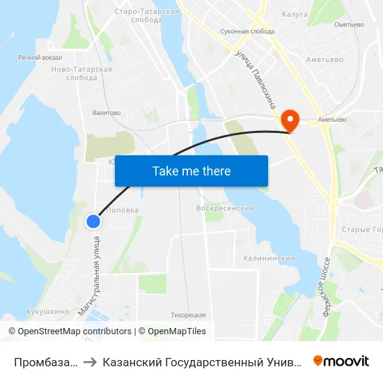 Промбаза Ласточка to Казанский Государственный Университет Культуры И Искусств map