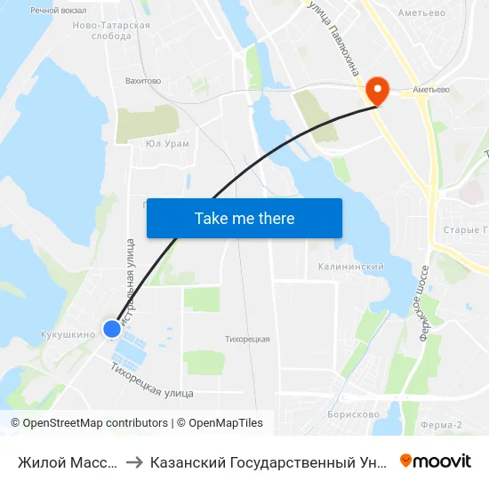 Жилой Массив Кукушкино to Казанский Государственный Университет Культуры И Искусств map
