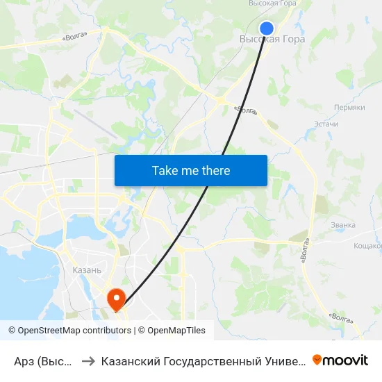 Арз (Высокая Гора) to Казанский Государственный Университет Культуры И Искусств map