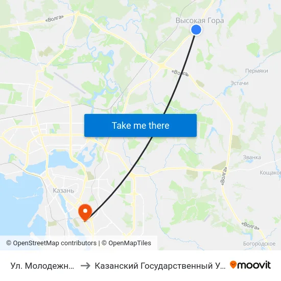 Ул. Молодежная (Высокая Гора) to Казанский Государственный Университет Культуры И Искусств map