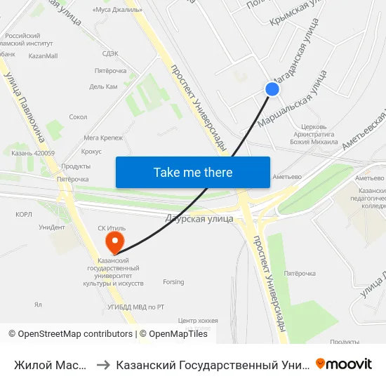 Жилой Массив Ометьево to Казанский Государственный Университет Культуры И Искусств map