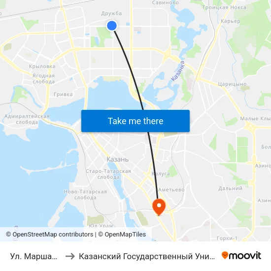 Ул. Маршала Чуйкова-1 to Казанский Государственный Университет Культуры И Искусств map