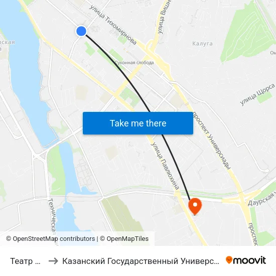 Театр Кукол-1 to Казанский Государственный Университет Культуры И Искусств map