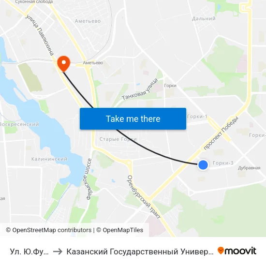 Ул. Ю.Фучика Д.8 to Казанский Государственный Университет Культуры И Искусств map